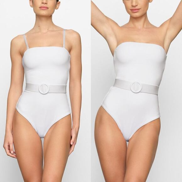 SKIMS Sculpting Swim Strapless One Piece Swimsuit Marble White NWT Size 4X - Picture 1 of 11